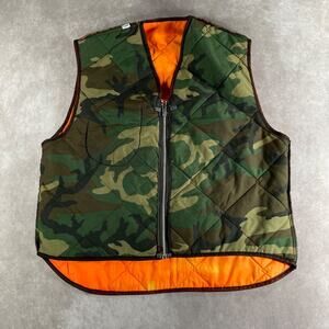 80's 90's Reversible Quilted Hunting Vest Men's Woodland Camo Large Lightweight